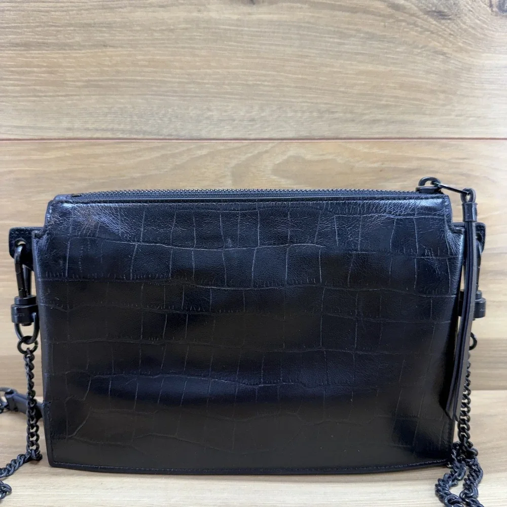 Allsaints Black Croc Embossed Leather Crossbody Bag Modern Lux Minimalist Travel